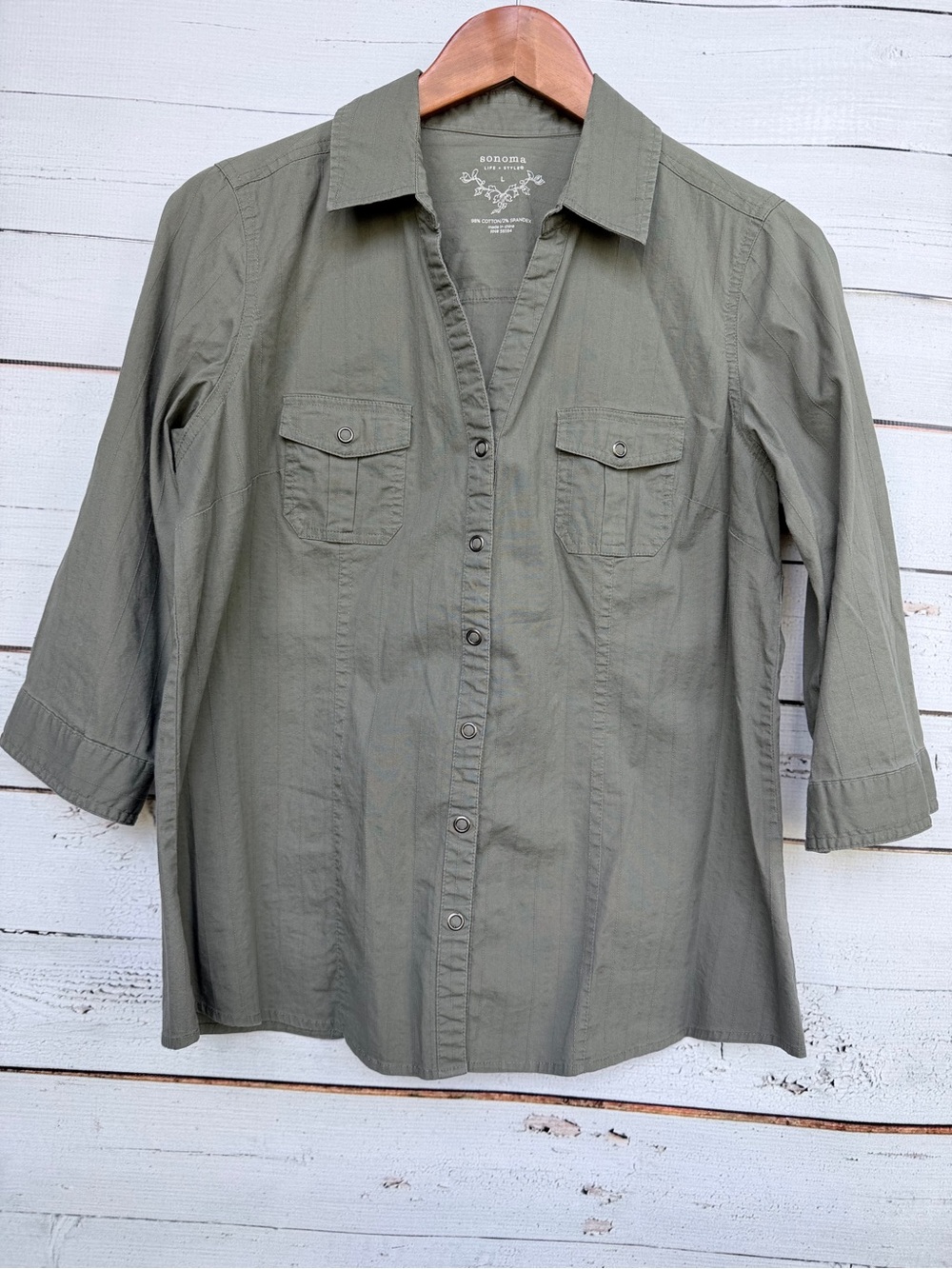 Sonoma Life + Style Stretch Cotton Button Down Tunic Blouse - Large
